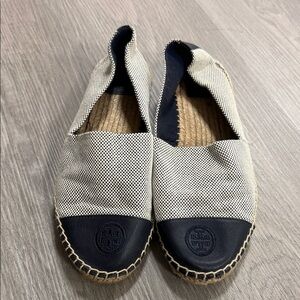 Tory Burch Navy and Cream Espadrilles